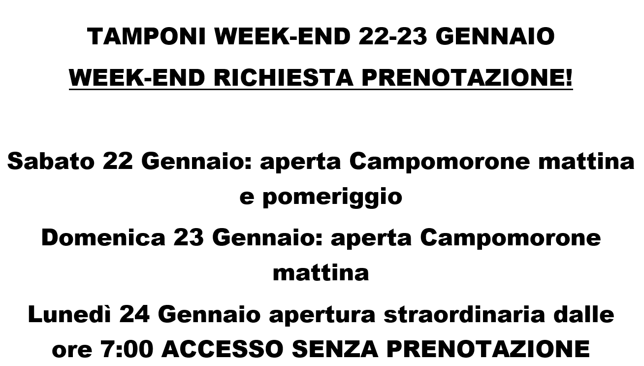 Servizio tamponi 22 23 gennaio esteso 