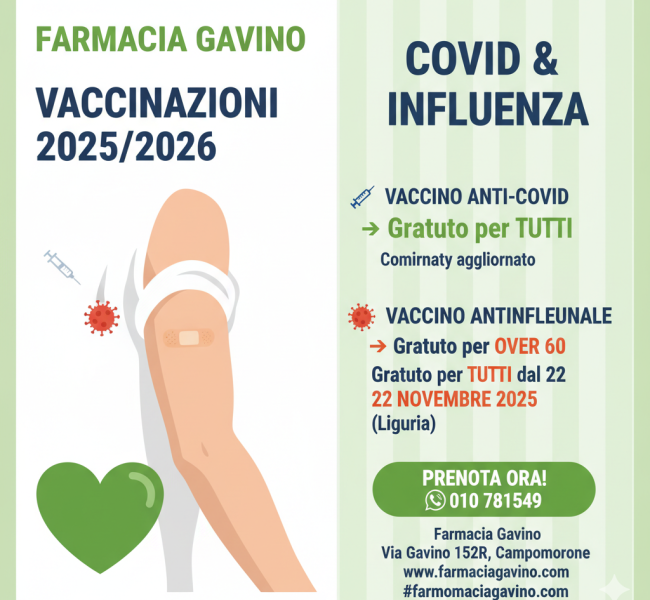 💉 Vaccinazioni Anti-Covid e Antinfluenzale 2025 presso la Farmacia Gavino di Campomorone